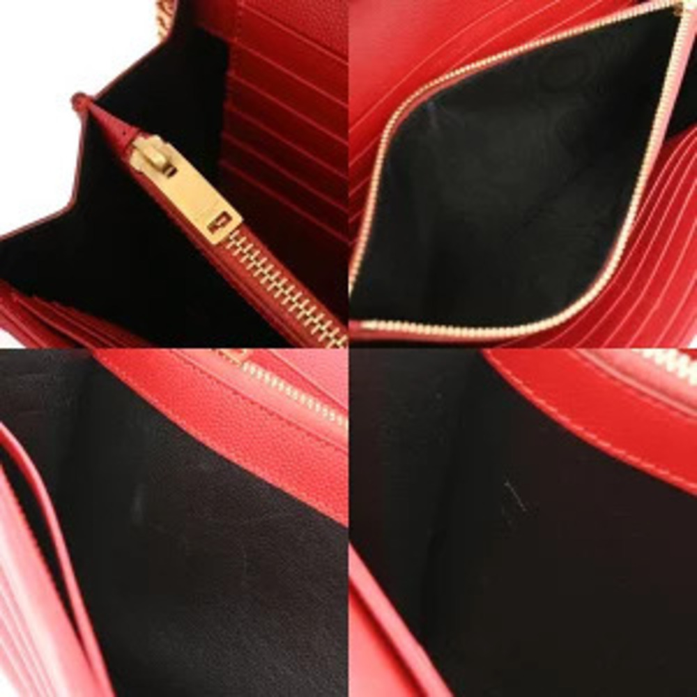 Saint Laurent Cassandra Chain Wallet Red Grained Poudre Leather Bag - Picture 8 of 9